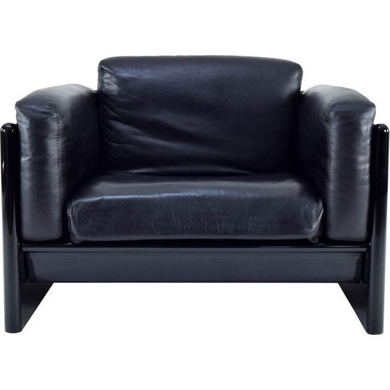 Image 1 of Vintage black leather Simone armchair by Ufficio Progetti Gavina for Simon International, Italy 1970s