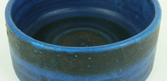 Image 1 of Mid Century Bowl Bruno Gambone Italian Studio Pottery Blue Turquoise Black