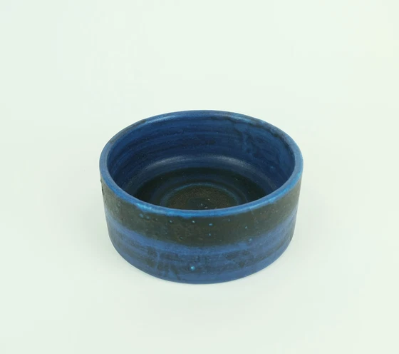 Image 1 of Mid Century Bowl Bruno Gambone Italian Studio Pottery Blue Turquoise Black