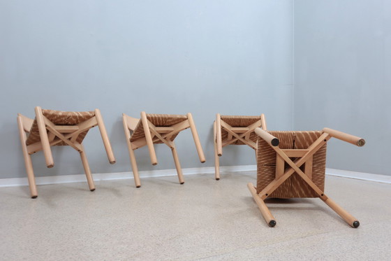 Image 1 of Vintage Rustic Dining Chairs With Straw Seat 1970S