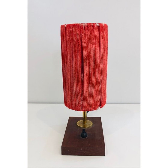 Image 1 of Vintage lamp in wood, brass and wool, France 1950