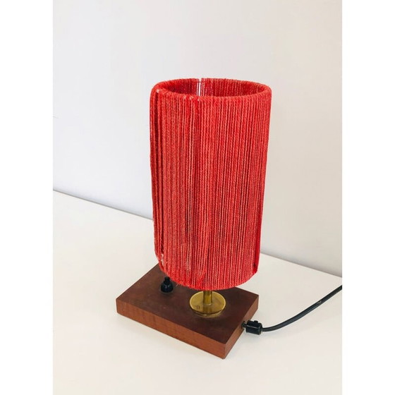 Image 1 of Vintage lamp in wood, brass and wool, France 1950