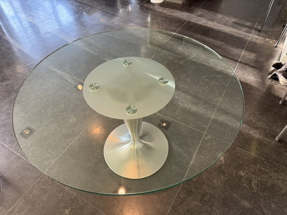 Image 1 of Design Happy Living Glass Dining Table With 4 Stainless Steel Chairs