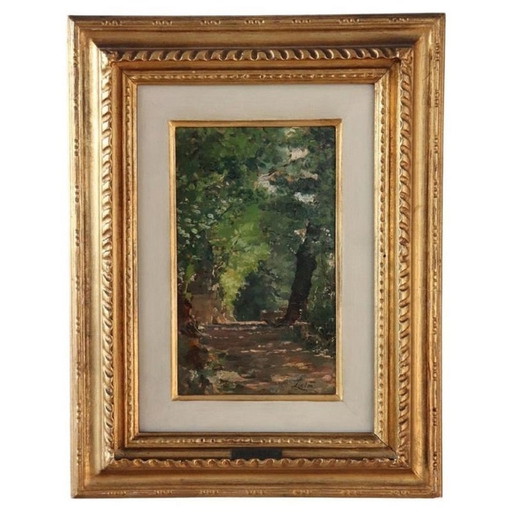 Italian Artist, Path in the Woods, Oil Painting on Board, Late 19th Century
