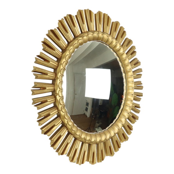 Image 1 of Xl Gold Coloured Sun Mirror 60Cm