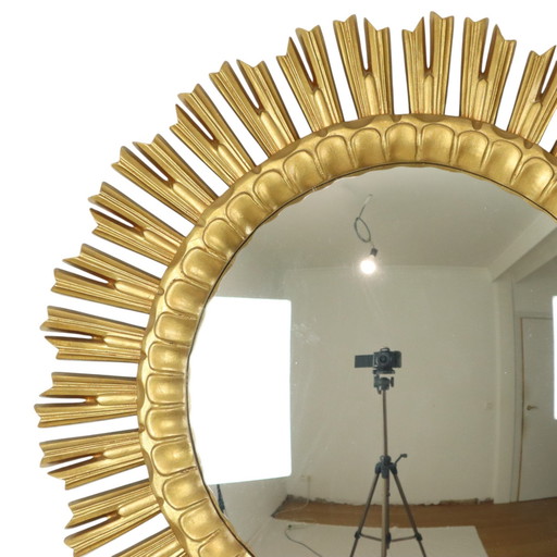 Xl Gold Coloured Sun Mirror 60Cm