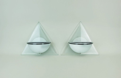 paire d'appliques italiennes SCONCES des années 1980 lamperti modèle illo verre gravé et métal