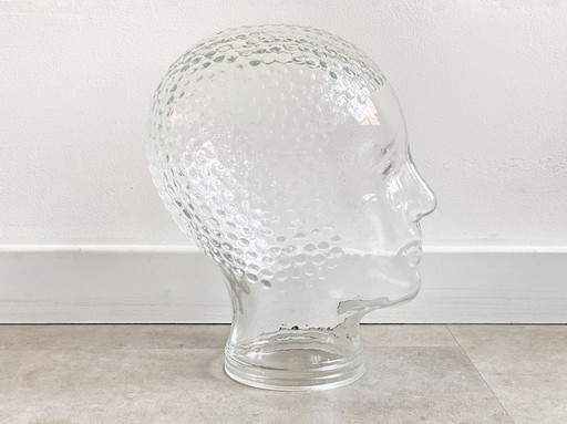 1x clear glass head - headphone holder / sculpture / display / hat stand