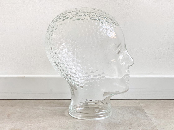 Image 1 of 1x tête en verre transparent - porte-casque / sculpture / présentoir / support de chapeau