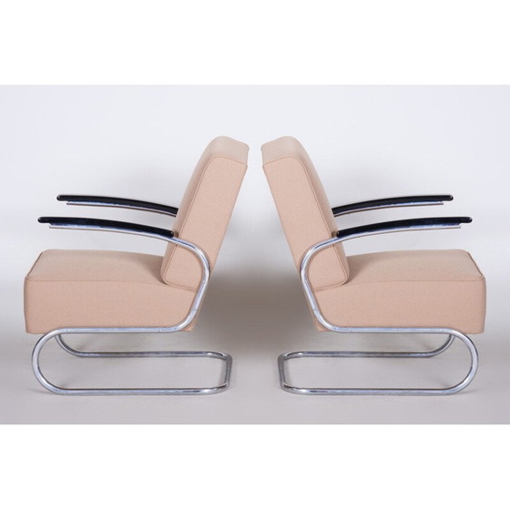 Image 1 of Pair of vintage cream white leather armchairs by Mucke Melder, 1930s