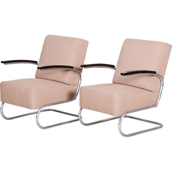Image 1 of Pair of vintage cream white leather armchairs by Mucke Melder, 1930s