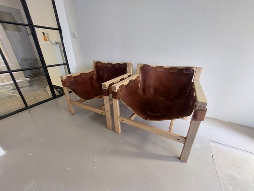 2x Vintage Saddle Leather Loungechairs