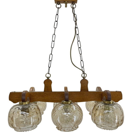 Vintage wood and glass chandelier Czechoslovakia 1970s 650 Whoppah