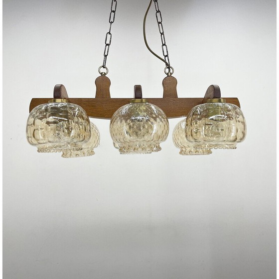 Image 1 of Vintage wood and glass chandelier, Czechoslovakia 1970s