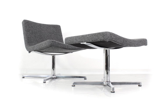 Image 1 of New! Wilkhahn Lounge Chair with Stool, Premium Wool, Aluminum and Chrome, Orig. Price 2800,- Euro