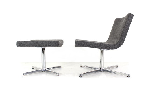 New! Wilkhahn Lounge Chair with Stool, Premium Wool, Aluminum and Chrome, Orig. Price 2800,- Euro