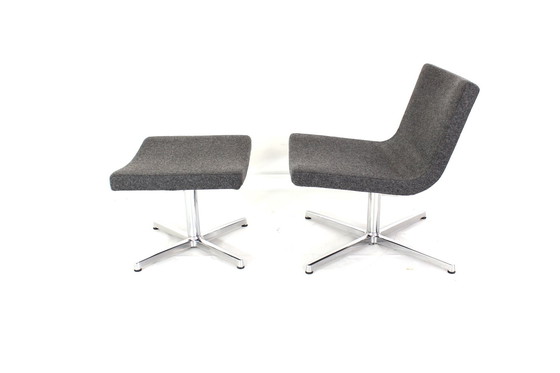 Image 1 of New! Wilkhahn Lounge Chair with Stool, Premium Wool, Aluminum and Chrome, Orig. Price 2800,- Euro
