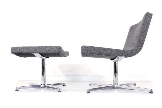 Image 1 of New! Wilkhahn Lounge Chair with Stool, Premium Wool, Aluminum and Chrome, Orig. Price 2800,- Euro