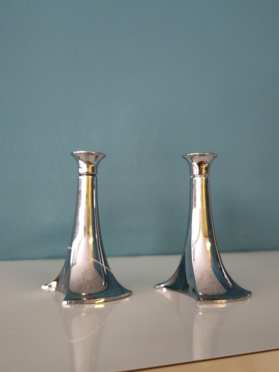Image 1 of Set WMF Germania Portacandele Vintage Placcato Argento Portacandele Candelieri 
