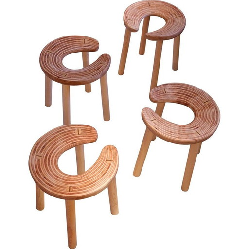 Set of mid-century 4 sauna stools for the Palace Hotel Helsinki, 1952