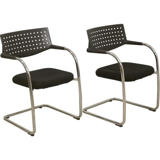 Pair of vintage Visavis chairs in brushed aluminum and fabric by Antonio Citterio and Glen Oliver Low for Vitra, 1990