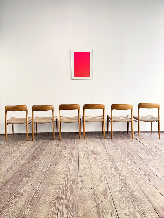 Image 1 of Mid-Century Danish Model 75 Chairs in Oak by Niels O. Møller for JL Møllers, 1950s, Set of 6