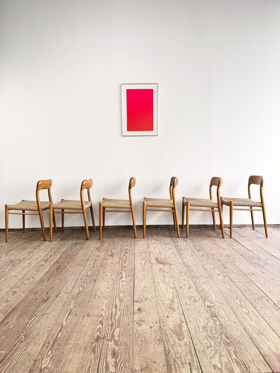 Image 1 of Mid-Century Danish Model 75 Chairs in Oak by Niels O. Møller for JL Møllers, 1950s, Set of 6