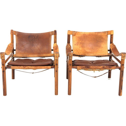 Pair of vintage "Sirocco" armchairs in rosewood and leather by Arne Norell, Sweden 1960