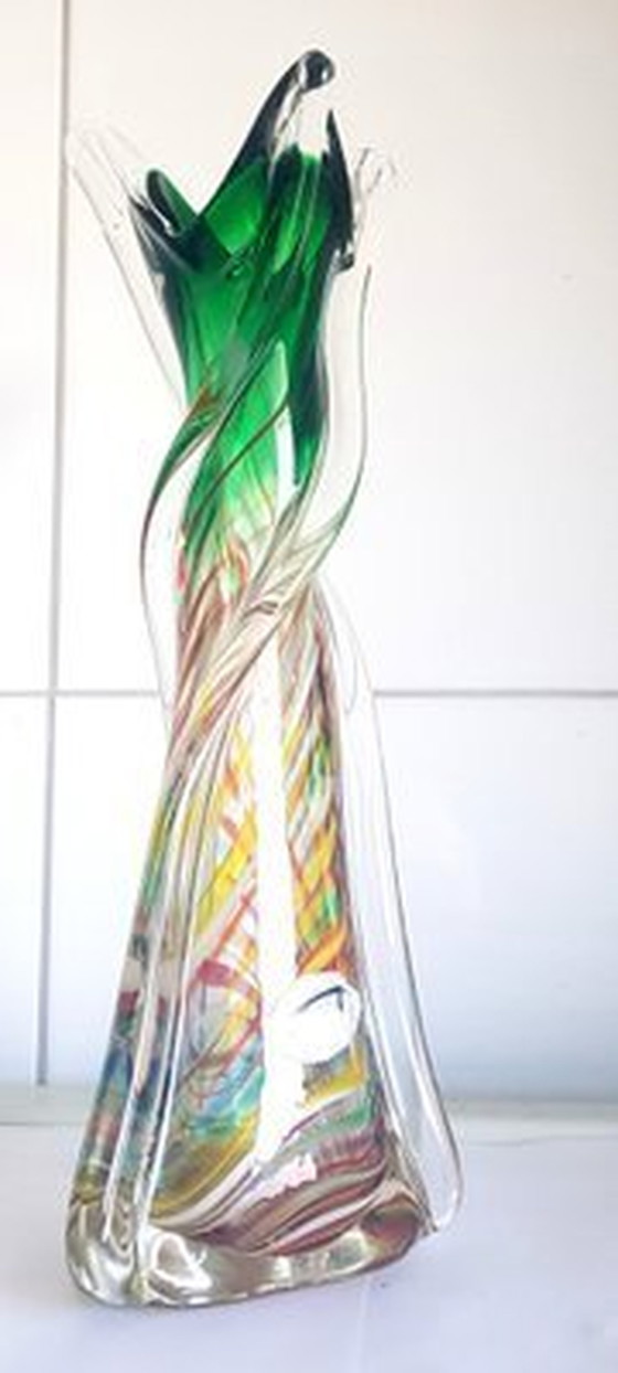 Image 1 of Mid-Century Murano Glass Vase With Stripes