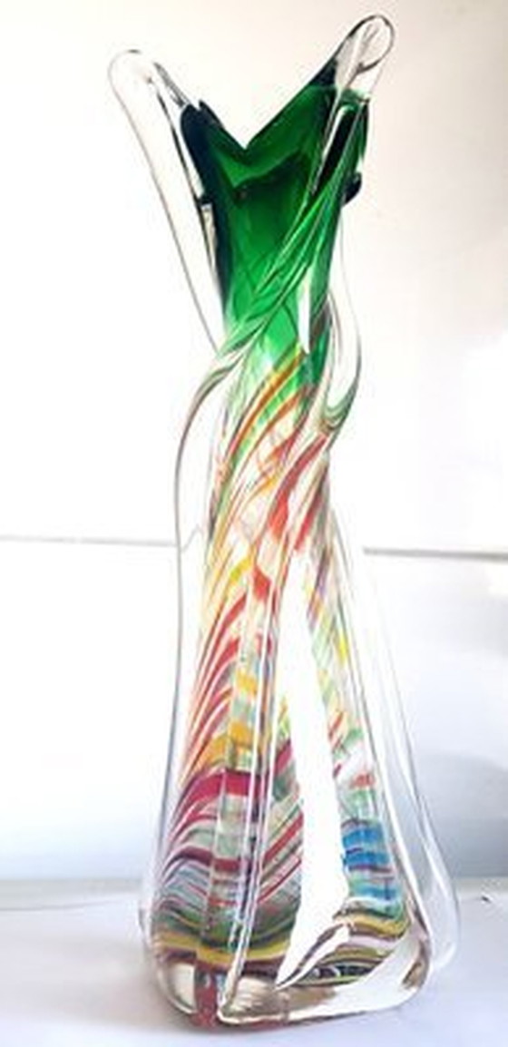 Image 1 of Mid-Century Murano Glass Vase With Stripes