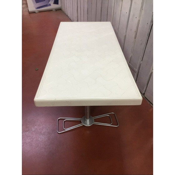 Image 1 of Vintage white polyrethane coffee table with chrome metal frame, East Germany 1970