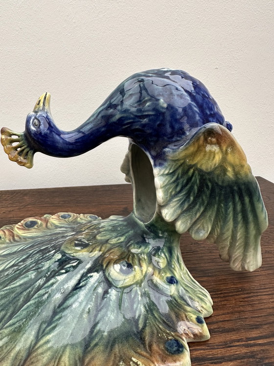 Image 1 of Peacock vase in Majolica 19 th Century- Majolica Peacock