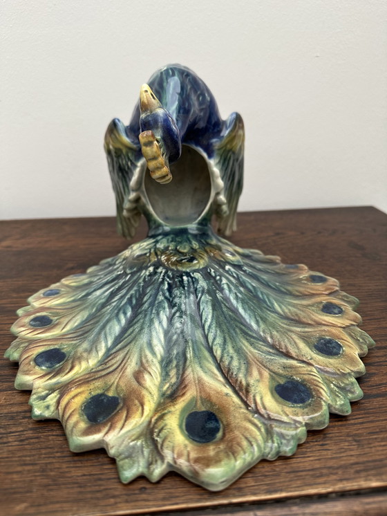 Image 1 of Peacock vase in Majolica 19 th Century- Majolica Peacock