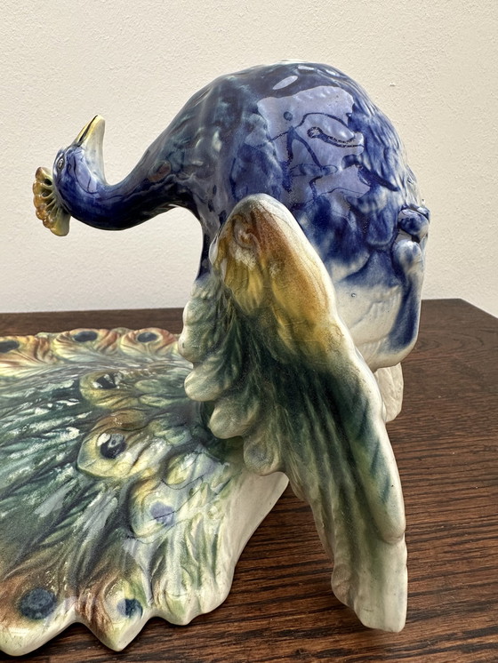 Image 1 of Peacock vase in Majolica 19 th Century- Majolica Peacock