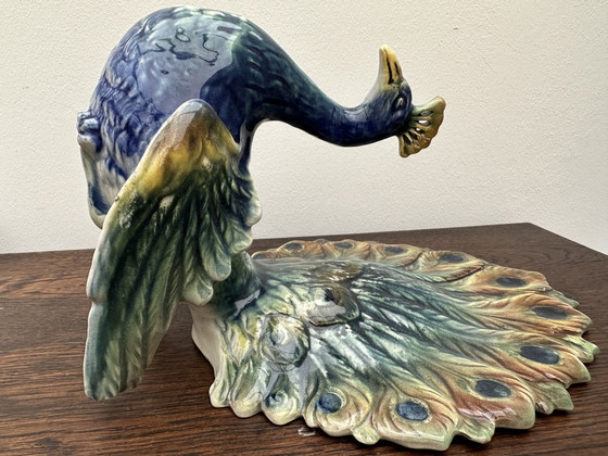 Image 1 of Peacock vase in Majolica 19 th Century- Majolica Peacock