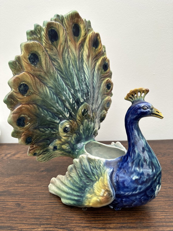 Image 1 of Peacock vase in Majolica 19 th Century- Majolica Peacock