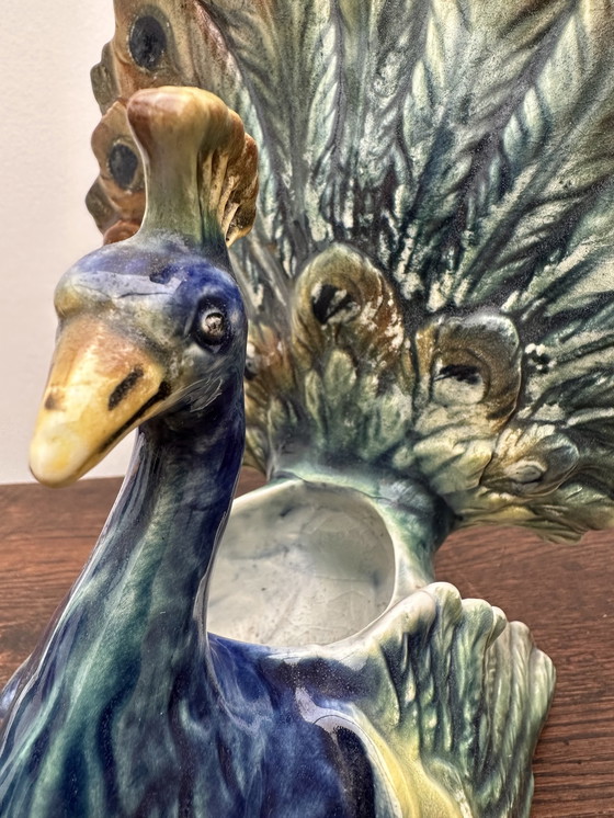 Image 1 of Peacock vase in Majolica 19 th Century- Majolica Peacock