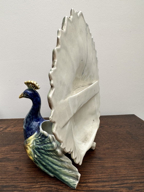 Image 1 of Paon vase en Majolique période 19 e Siècle- Majolica Peacock