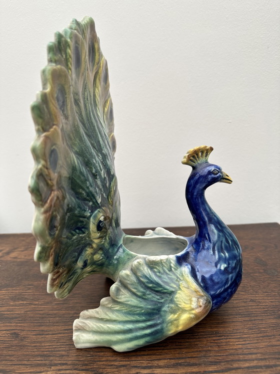 Image 1 of Peacock vase in Majolica 19 th Century- Majolica Peacock