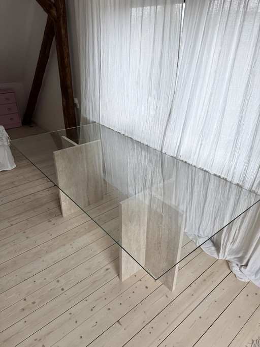 Travertine Glass Dining Table