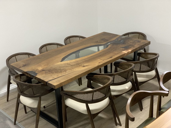 Image 1 of Epoxy resin dining room table dining table conference table office table solid table walnut 200x100