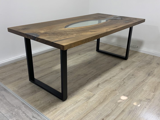 Image 1 of Epoxy resin dining room table dining table conference table office table solid table walnut 200x100