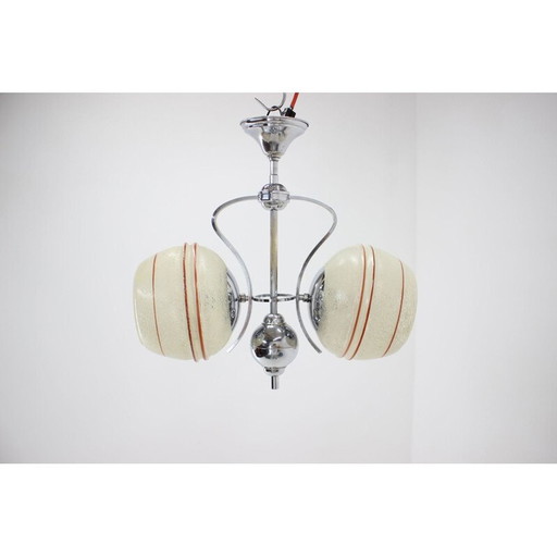 Vintage art deco chrome glass chandelier, Czechoslovakia 1930