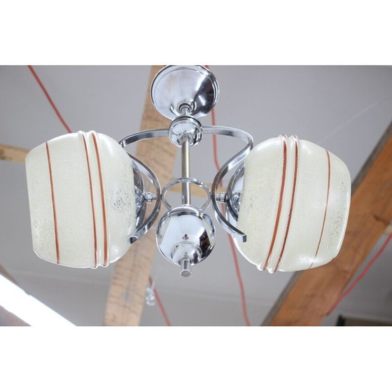 Image 1 of Lampadario vintage in vetro cromato art déco, Cecoslovacchia 1930