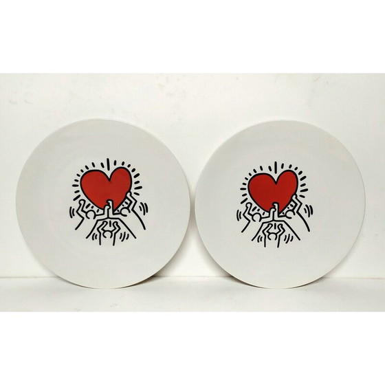 Image 1 of Pair of vintage plates by Keith Haring, 1990s