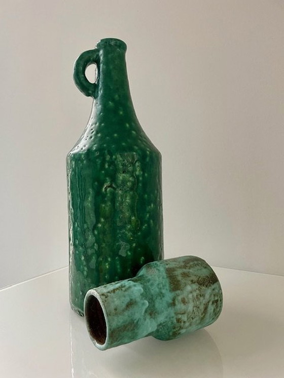 Image 1 of Set Of 2 Green Glazed Vases