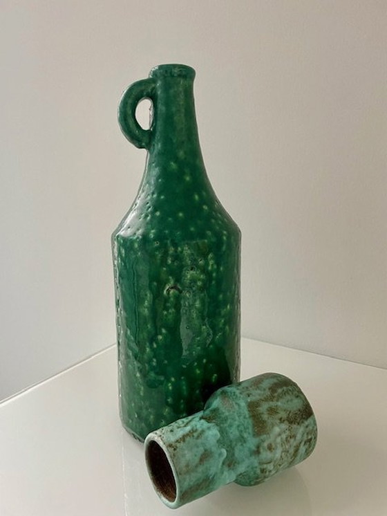 Image 1 of Set Of 2 Green Glazed Vases