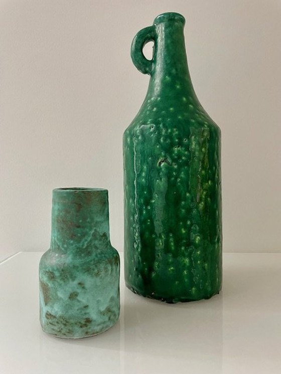 Image 1 of Set Of 2 Green Glazed Vases