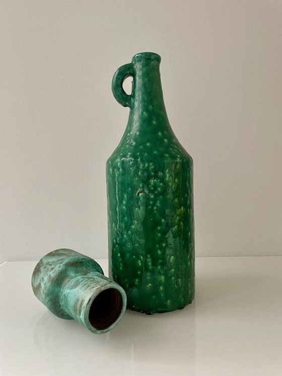 Image 1 of Set Of 2 Green Glazed Vases