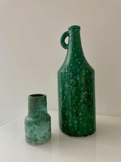 Set Of 2 Green Glazed Vases